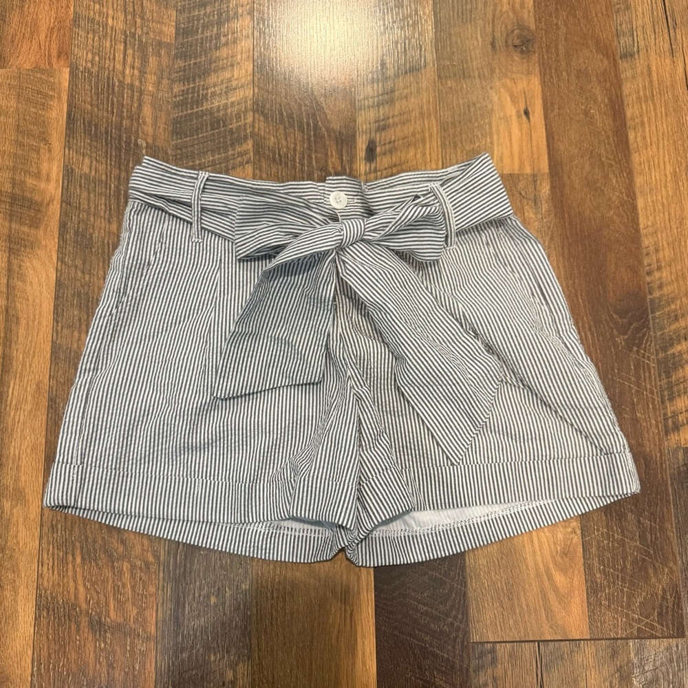 Lauren James Black and White Striped High Waist Shorts seersucker